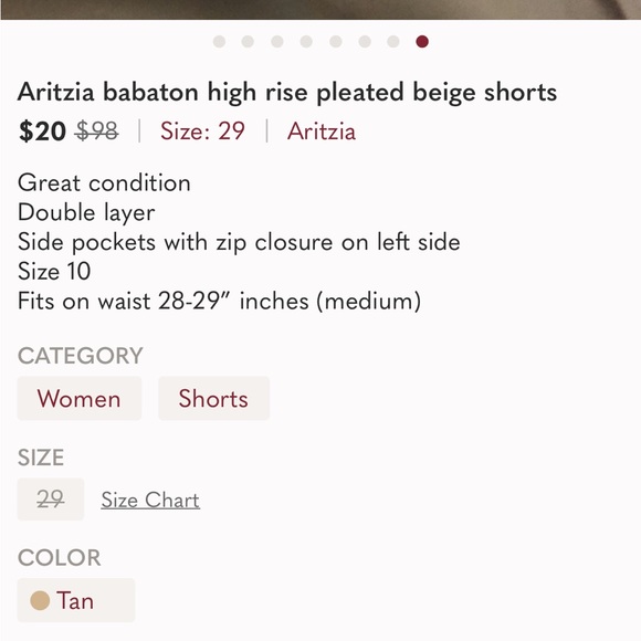 Aritzia babaton high rise pleated beige shorts - Picture 9 of 9